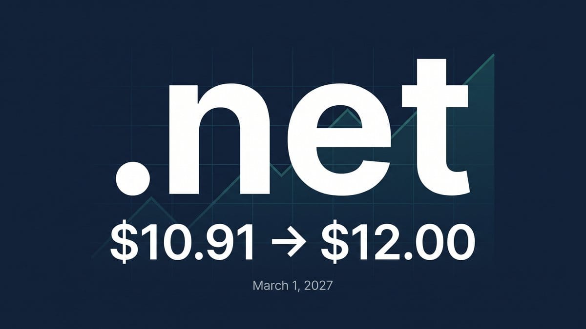 Verisign .net Price Increase 2027: $12.00 from March 1